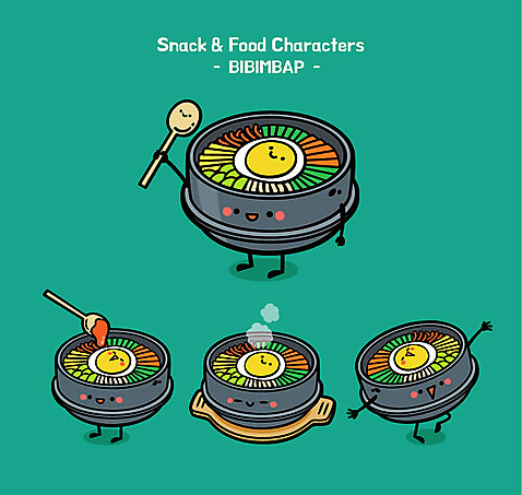 캐릭터 음식 일러스트 사람없음 귀여움 숟가락 음식캐릭터 비빔밥 돌솥 돌솥비빔밥 AI_파일형식 일러캐릭터 한식 컨셉 수저 파일형식 벡터