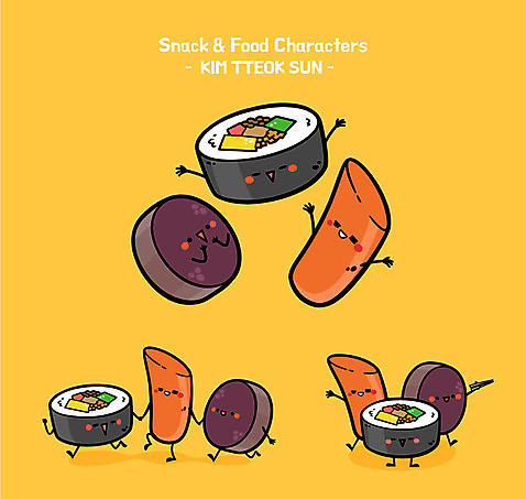 캐릭터 음식 일러스트 젓가락 사람없음 귀여움 떡볶이 분식 김밥 음식캐릭터 순대 AI_파일형식 일러캐릭터 컨셉 수저 파일형식 벡터