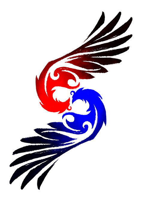 PSD 한국전통 전통 일러스트 캘리그라피 사람없음 빨간색 파란색 전통무늬 태극 날개_비행 국내일러스트 문양 컬러 무늬 한국 파일형식