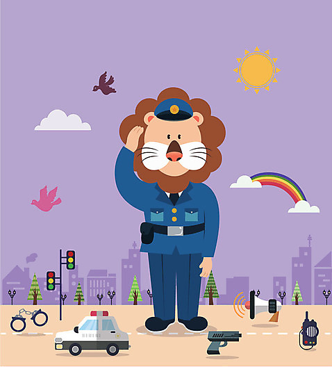 나무 동물 직업 캐릭터 동물캐릭터 무지개 가로등 일러스트 조류 사람없음 건물 태양 확성기 총 플랫 경찰 사자 신호등 수갑 경찰복 무전기 경찰모자 경찰차 AI_파일형식 구름_자연 일러캐릭터 자연요소 식물 모자_잡화 건축물 공공시설 무기 유니폼 포유류 자동차 무선통신 파일형식 벡터