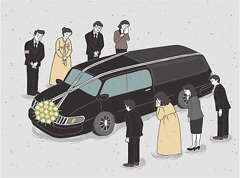여자 남자 일러스트 여러명 성인 슬픔 위로 장례 상복 장례식 장례식차 조문 조문객 운구 AI_파일형식 국내일러스트 감정 다수 사람 특수차량 파일형식 벡터