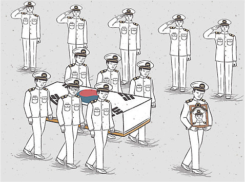 남자 일러스트 여러명 성인 슬픔 태극기 군복 해군 희생 경례 현충일 애국심 위로 장례 영정사진 장례식 행렬 운구 AI_파일형식 국내일러스트 기념일 감정 다수 유니폼 군대 사람 인사 국기 파일형식 벡터 호국보훈의달