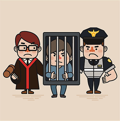 남자 일러스트 성인 세명 판사복 범죄 경찰 범죄인 판사 감옥 구속 법 경찰복 의사봉 AI_파일형식 국내일러스트 직업 컨셉 유니폼 사람 가운 법률가 파일형식 벡터