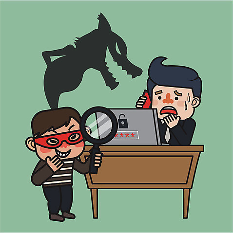 남자 일러스트 돋보기 그림자 성인 두명 노트북 스마트폰 범죄 범죄인 책상 보안 법 늑대 당황 해킹 AI_파일형식 국내일러스트 감정 가구 포유류 안전 사람 전자제품 핸드폰 스마트기기 파일형식 벡터