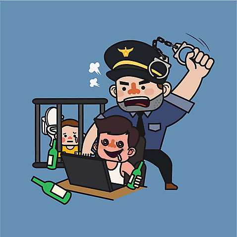 남자 어린이 일러스트 술병 성인 세명 노트북 범죄 경찰 범죄인 만취 수갑 법 경찰복 방치 양변기 AI_파일형식 국내일러스트 직업 유니폼 병_용기 주류 사람 전자제품 술취함 파일형식 벡터