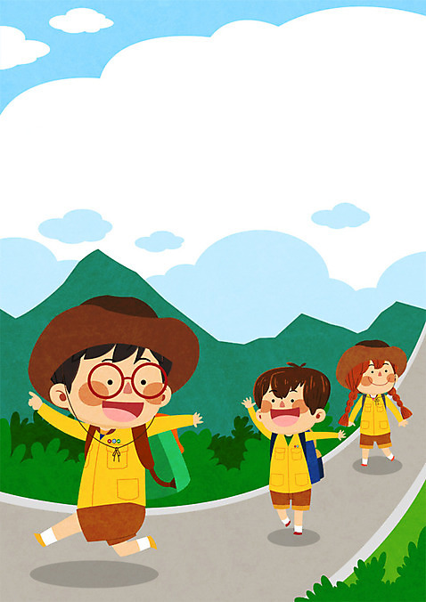 전신 PSD 모자_잡화 여자 남자 어린이라이프 도로 어린이 여행 일러스트 산 세명 즐거움 국토대장정 구름_자연 국내일러스트 자연요소 라이프스타일 잡화 감정 길 교통시설 사람 파일형식