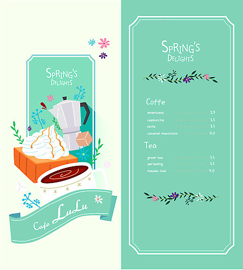 꽃 커피 일러스트 디저트 사람없음 차_음료 봄 카페 풀잎 커피메이커 가격표 메뉴판 풀꽃 허니브레드 각설탕_식품 AI_파일형식 국내일러스트 식물 계절 음료 음식 잎 상점 풀_식물 설탕 커피용품 파일형식 벡터