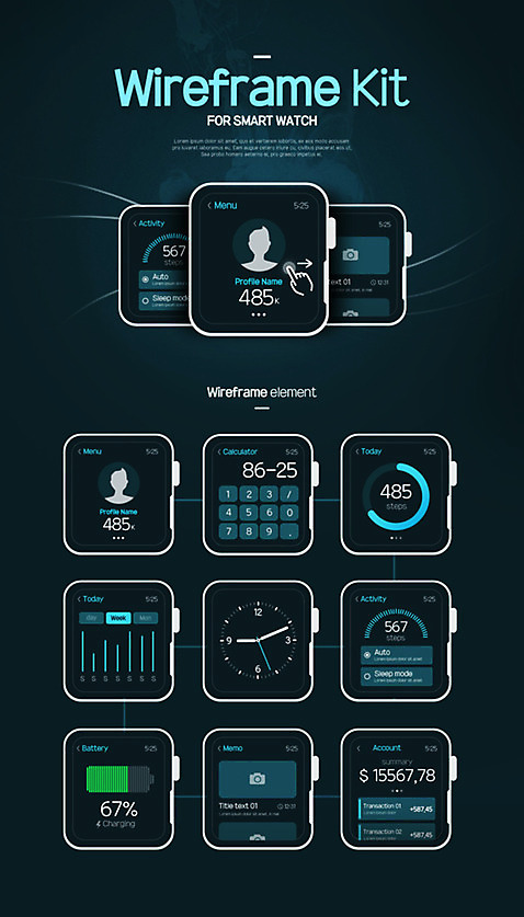 PSD 템플릿 웹템플릿 모바일 그래프 사람없음 세트 모바일템플릿 UI 엘리먼트 인터페이스 타임라인 목업 스마트워치 대시보드 와이어프레임 이미지템플릿 스마트기기 웨어러블 파일형식