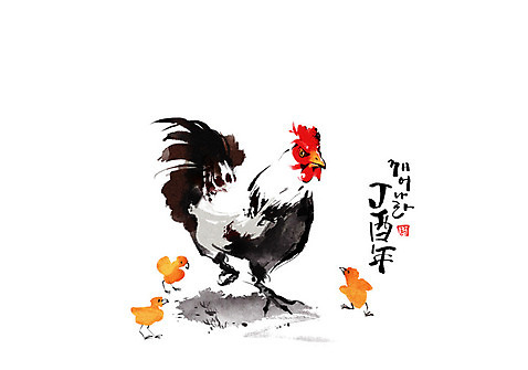 PSD 여러마리 일러스트 캘리그라피 새해 병아리 사람없음 닭띠 닭 2017년 정유년_2017년 국내일러스트 다수 조류 십이지신 연도 파일형식